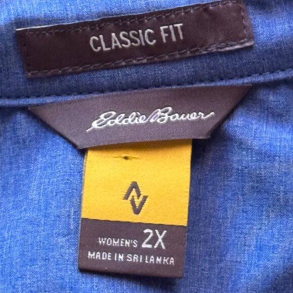 NEW Eddie Bauer Sz 2X Womens Button Up Shirt Roll Up Long Sleeve Blue Pockets - Picture 10 of 11